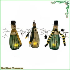 EUC circa 1990 Lot of 3 Rustic TALL GLASS & METAL TEA LIGHT CANDLE HOLDERS, 9"