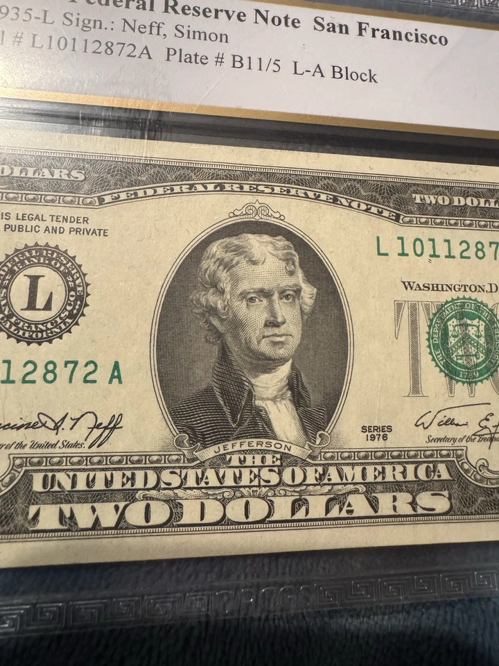 1976  $2  Dollar PCGS Graded Gem 65 PPQ  Seal Error & Off Center San Francisco - Image 3 of 4