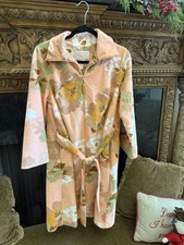 1970s Vintage Sears Floral Hostess Gown Velour Zip Front Boho Peach House Dress