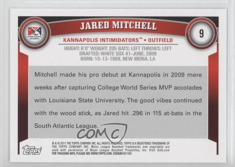 2011 Topps Pro Debut Jared Mitchell #9 - Image 2 of 2