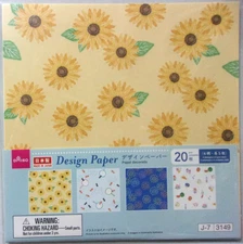 DAISO Summer 4 Design Origami Paper Made in Japan Sunflowers Fireworks Goldfish