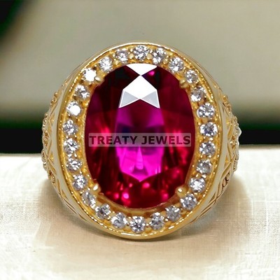 Ruby Oval Cut With 14k Yellow Gold Ring For Men's #A28 #