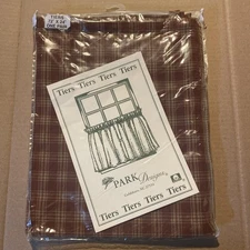 One Pair 72” X 24” Park Designs Burgundy Homespun Cotton Tier Curtains 2 Panels