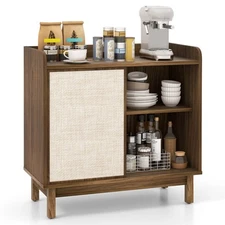 Rattan Buffet Sideboard w/ Sliding Door & Adjustable Shelves Storage Cabinet