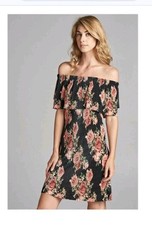 2 Pack Short Off Shoulder Dresses S Black Ivory Red Floral Pleated Cotton Bleu 