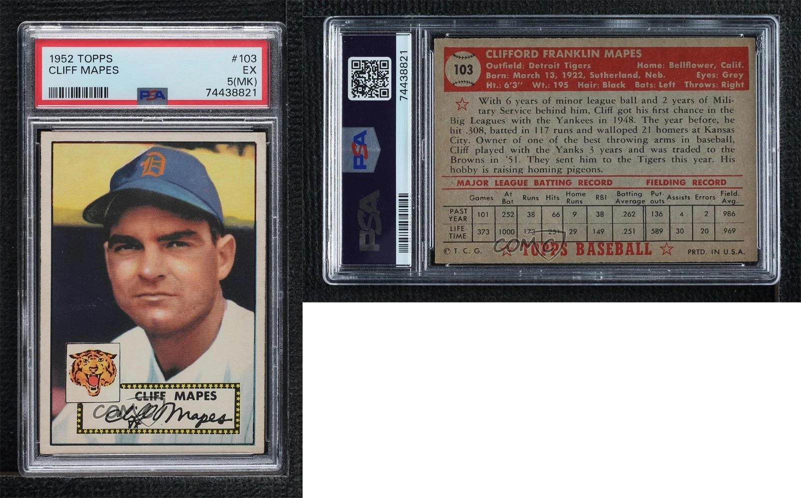 Deal for 1952 Topps Cliff Mapes #103 PSA 5