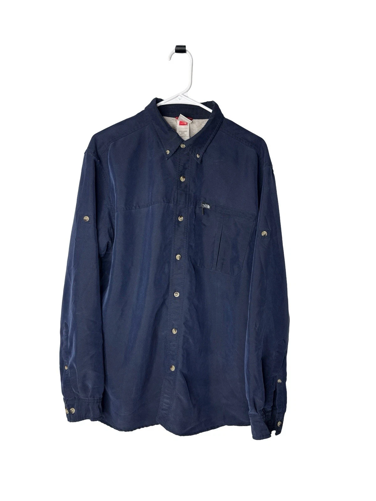 The North Face Men's M Outdoor Button Up Shirt Blue Modal Hiking Roll Tab Sleeve
