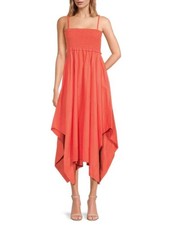 A.L.C. Adriana Handkerchief Hem Midi Smocked Dress - Spiced Coral