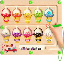 Magnetic Color and Number Maze, Montessori Toys for 2 3 4 Year Old, Wooden Color