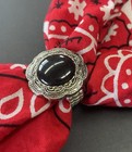 Silver tone Black Cabochon Scarf Slide Stretch Ring Western Wear Country Cowgirl — photo 3