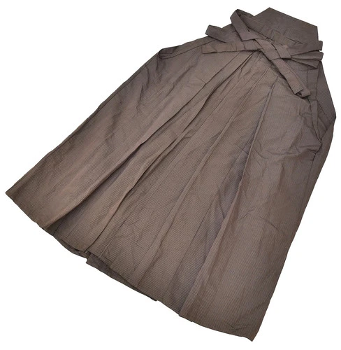 JAPANESE VINTAGE HAKAMA SILK PANTS TYPE UMANORI REMAKE MEN SAMURAI BROWN 5mt3867