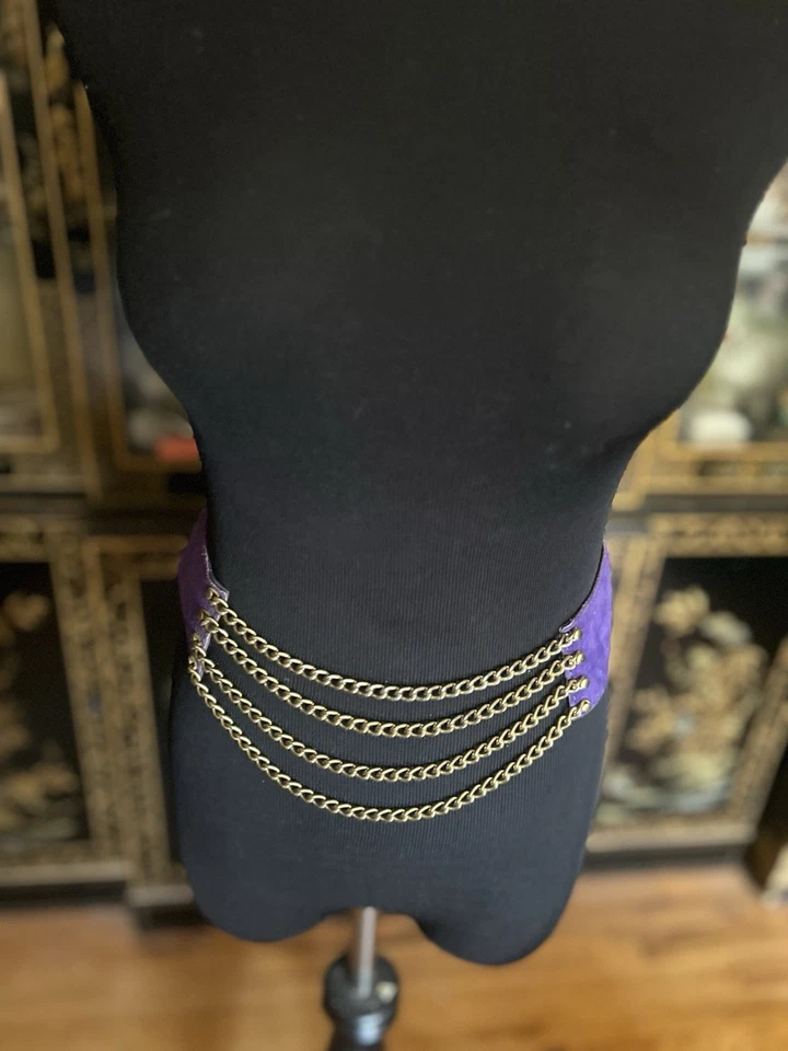 Cinturón De Colección Multicapa Metal Cadena Púrpura Gamuza Años 80 Glam Punk Hecho en EE. UU. Foto 4 de 4