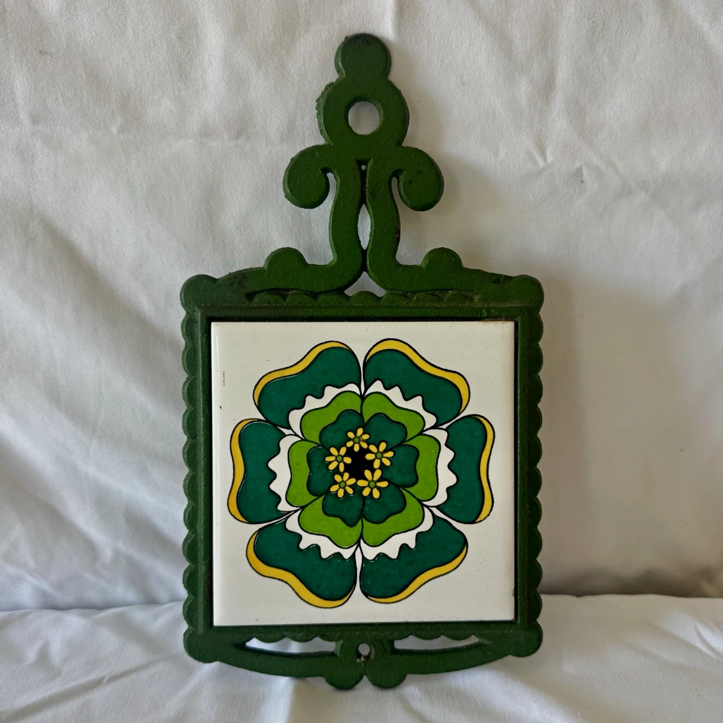 Vintage 70s Groovy Flower Power Metal Trivet image 1