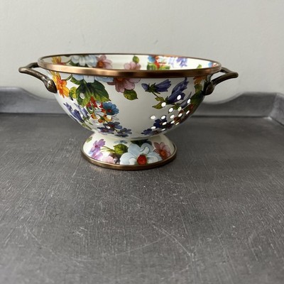 MacKenzie-Childs Floral Enamel Colander With Handles Multicolor Mini