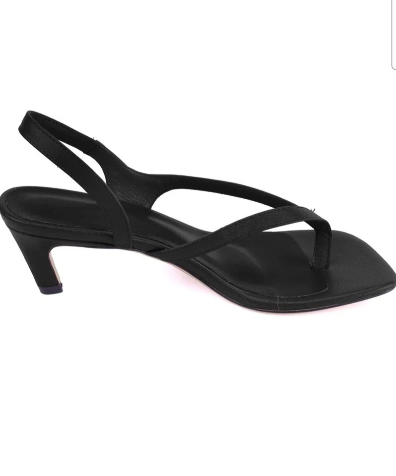 Sandálias femininas pretas salto gatinho 2,5” biqueira aberta biqueira quadrada nova - Imagem 3 de 4