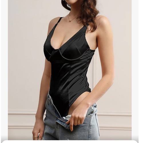 Neu ohne Etikett Satin Bustier Typ schwarz Body verstellbare Träger Größe Small - Bild 2 von 7