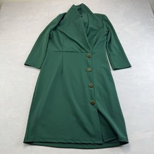 Glamour Women’s Green Faux Wrap Midi Dress Size 10 Gold Button