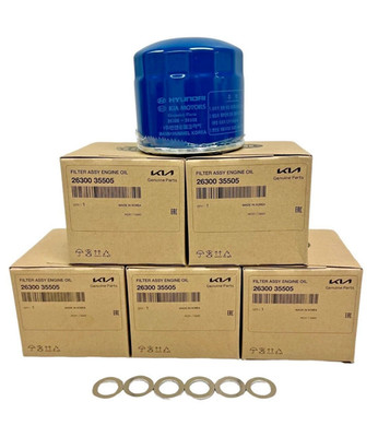 Engine Oil Filter & Washer for Hyundai Kia OEM 2630035505 GENUINE 6-Pack