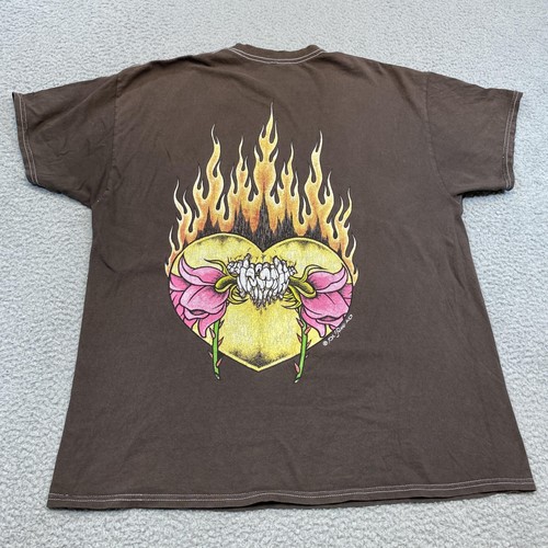 Metallica Shirt Mens Large Brown 2021 Pushead Skull Flower Flames Band Rock Tee - Picture 3 of 7