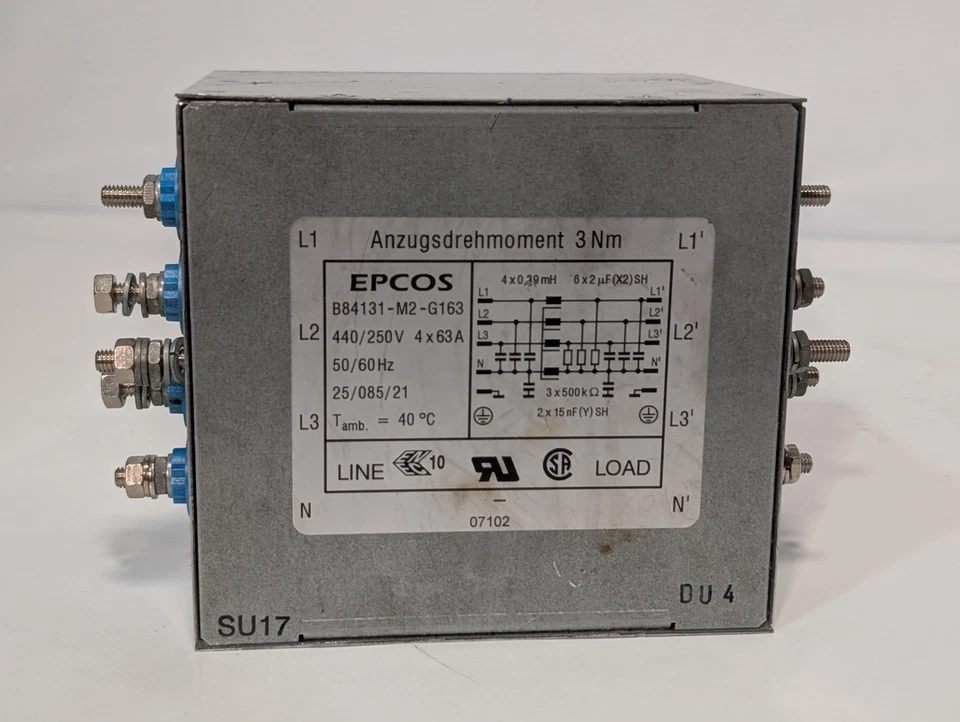 EPCOS B84131-M2-G163 power 4-line filter 63A, 440/250V, 50/60Hz, chassis mount - Image 4 of 4