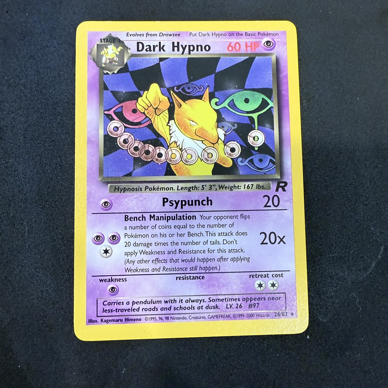 Dark Hypno 26/82 Team Rocket Rare Pokémon Card WOTC 2000 NM
