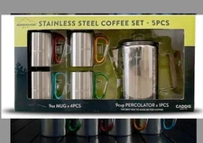 9-Cup Coffee Percolator Set with 4 Mugs – Stainless Steel Camping Coffee Pot, St