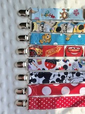 Handmade Fabric Disney / Pixar Pacifier Clips, Metal Clasp, Elastic Loop, 10