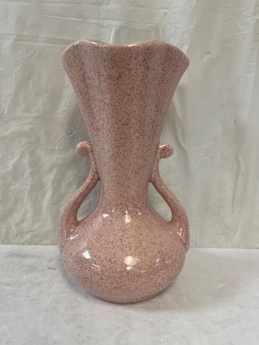 Vintage Red Wing Double Handle Speckle Pink Glazed Ceramic Vase #505