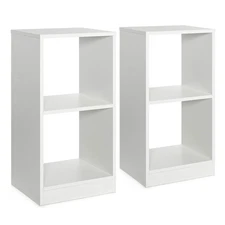2 PCS Bookshelf 2-Tier Open Wood Display Organizer Set Vinyl Record Cube Storage