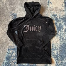 Juicy Couture Y2K Velour Hoodie Sweatshirt Womens S Gothic Rhinestones Black