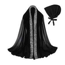 Muslim Chiffon Sequined Hijab Scarf Long Shawl Undercap Combo Rhinestone Soft