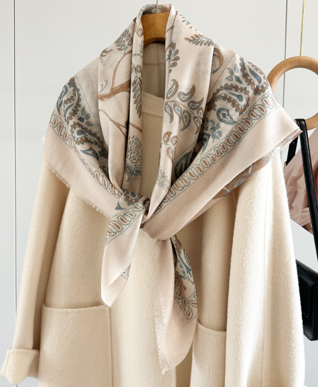 100% Wool Square Scarf Shawl Bandanna White tree Print 200X100cm Wrap new