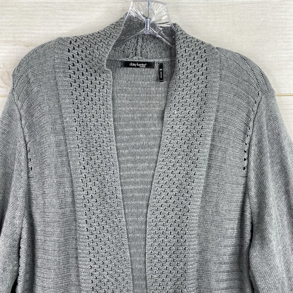 Daisy Fuentes Cardigan Womens 2X Gray Open Front Cable Knit Sweater Draped - Image 2 of 4