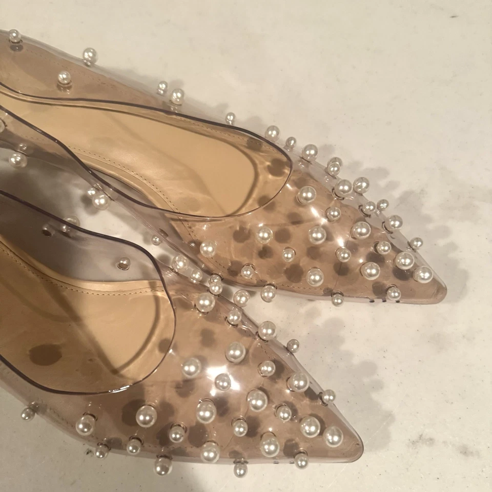 Cult Gaia Roxy 珍珠装饰尖头透明小猫高跟鞋 39.5/9.5 码 — 第 3/4 张图片