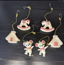 Vtg Flocked Christmas Ornaments Japan Lot Of 6 Assorted Figures60s - 70s MOUNTA