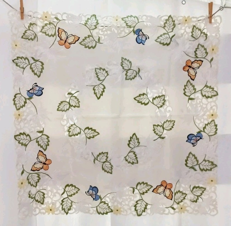 Table Cloth Butterfly Flower Leaf Fall Colors Orange Yellow Green 32"X32" Square
