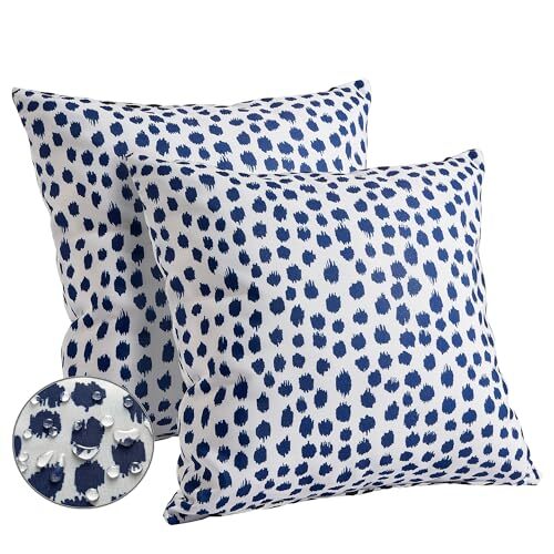 Set of 2 Blue Polka Dot Outdoor Pillow Covers 18x18 Inch-image