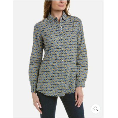 J. McLaughlin Women s Lois Button Front Shirt Size M Blouse Pineapple Navy Blue