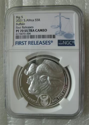South Africa R5 2021 Silver 1Oz Proof Coin African Big5 Buffalo NGC PF70 FR