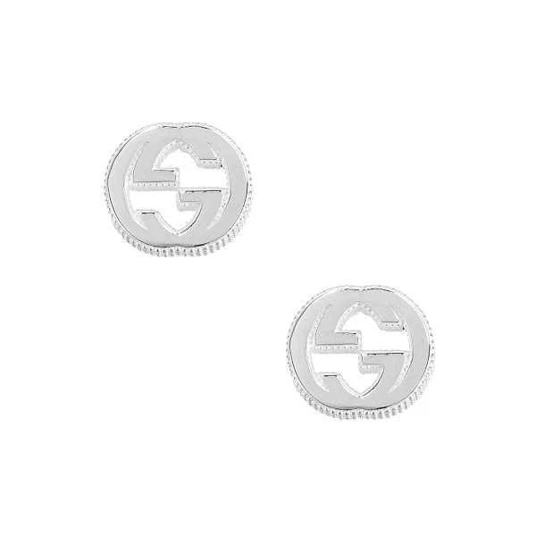 Boucles d'oreilles authentiques GUCCI imbriquées G argent 1,15 cm x 1,25 cm accessoires femmes