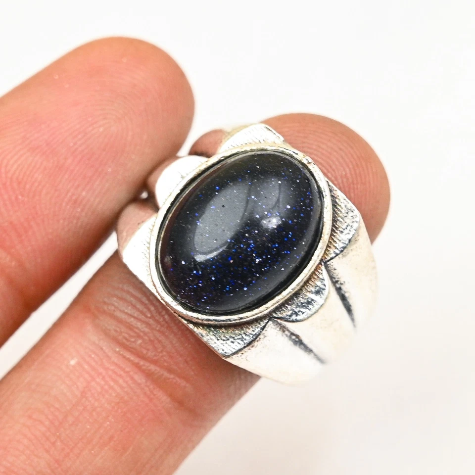 Мужское кольцо ручной работы из чистого серебра 925 пробы с золотым камнем все размеры M839 - Изображение 2 из 4