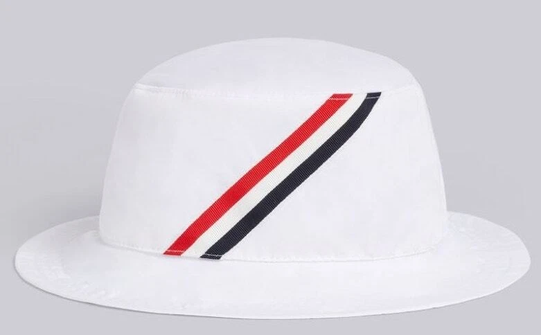 Thom Browne Bucket Hat M White Nylon Tech Gabardine Diagonal Logo Stripe Italy