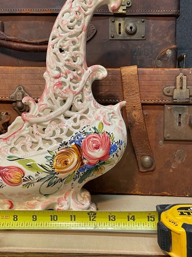 LARGE Majolica Antique Porcelain Vase - Italy - Early 20th Century Painted - Picture 15 of 18