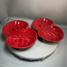 California Pottery Ashtrays Red Glaze Brown Bottoms Set Of 2 8001 USA