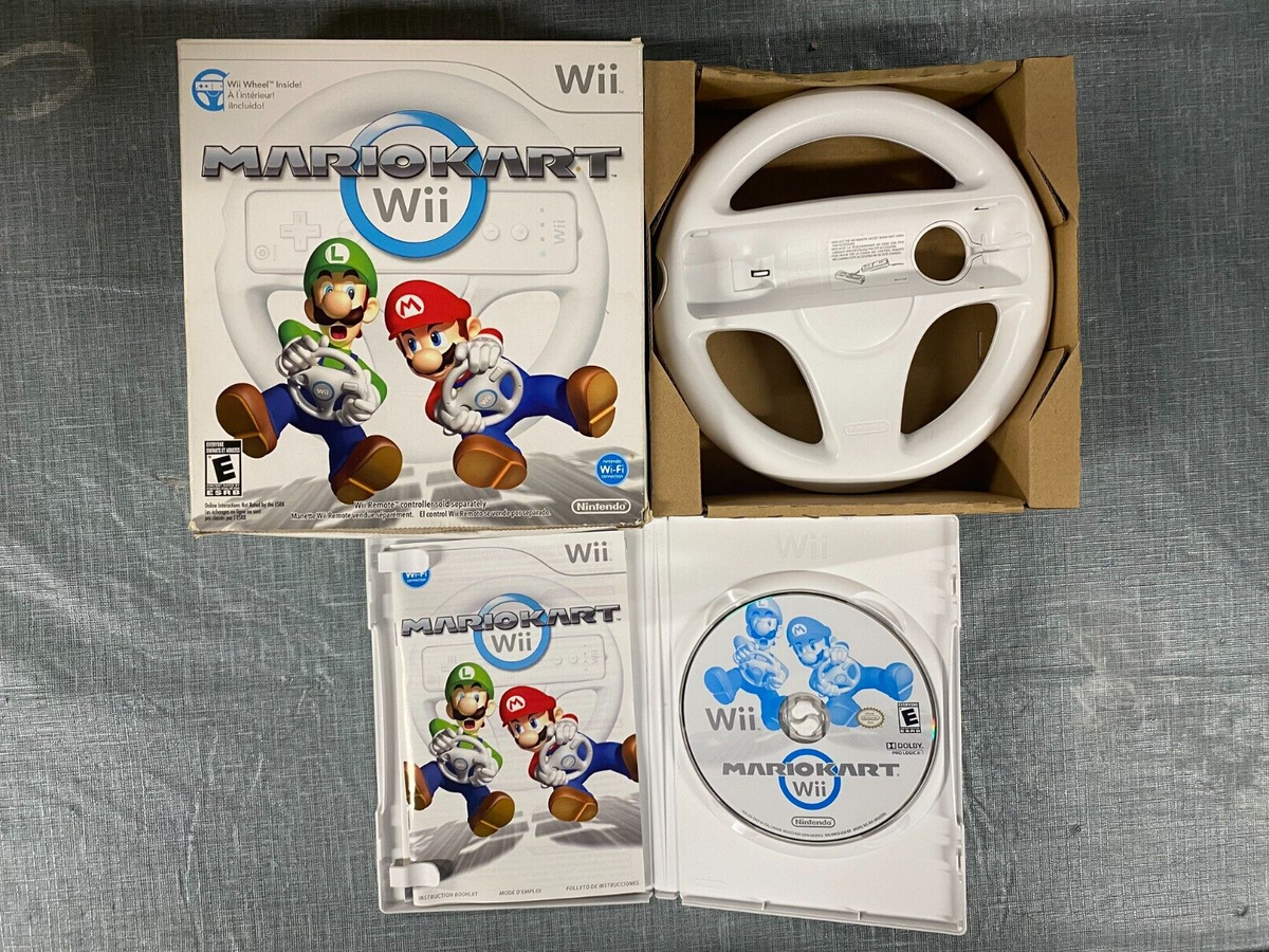 Mario Kart Wii Nintendo Wii 2008 Big Box Wheel Bundle Complete In