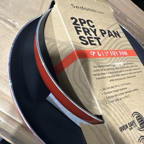 New Sedona Kitchen 2 PC Fry Pan Set 9”& 11”Fry Pan Red Nonstick Aluminum