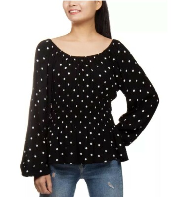 Hippie Rose Junior Women's Printed Polka Dot Top Black Large