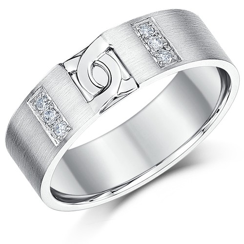 Sterling Silver Ring 925 Diamond Set 'D' Link Design Wedding Band 4mm 6mm - Afbeelding 1 van 4