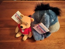 Eeyore removable tail Disney Store Plush Lot of 2 Pooh bean bag red sweater 8"