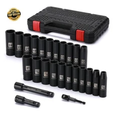 25 Pieces 1/2-Inch Drive Deep Impact Socket Set CR-V Metric/SAE Adapter Durable